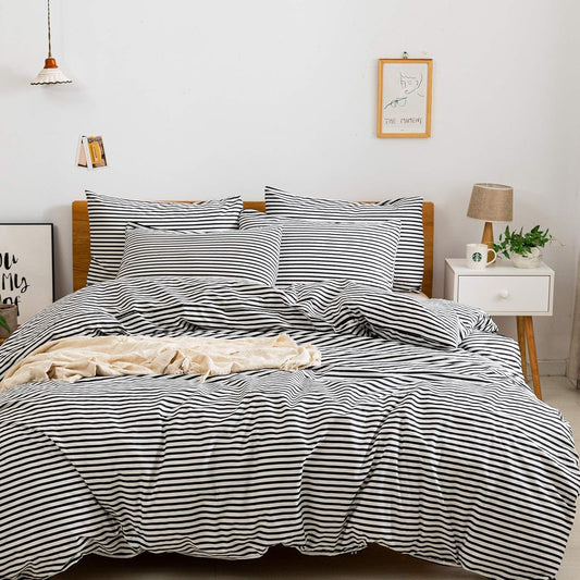 Natural Cotton Striped Duvet Cover Set for King Size Bedding