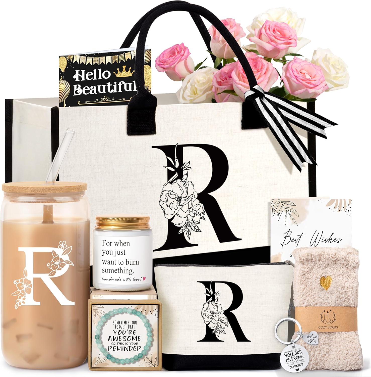 Personalized Birthday Gifts for Women: Monogrammed Tote Bag Set