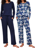 Ekouaer Women's Pajama Set 2 Pack - Soft Long Sleeve Loungewear