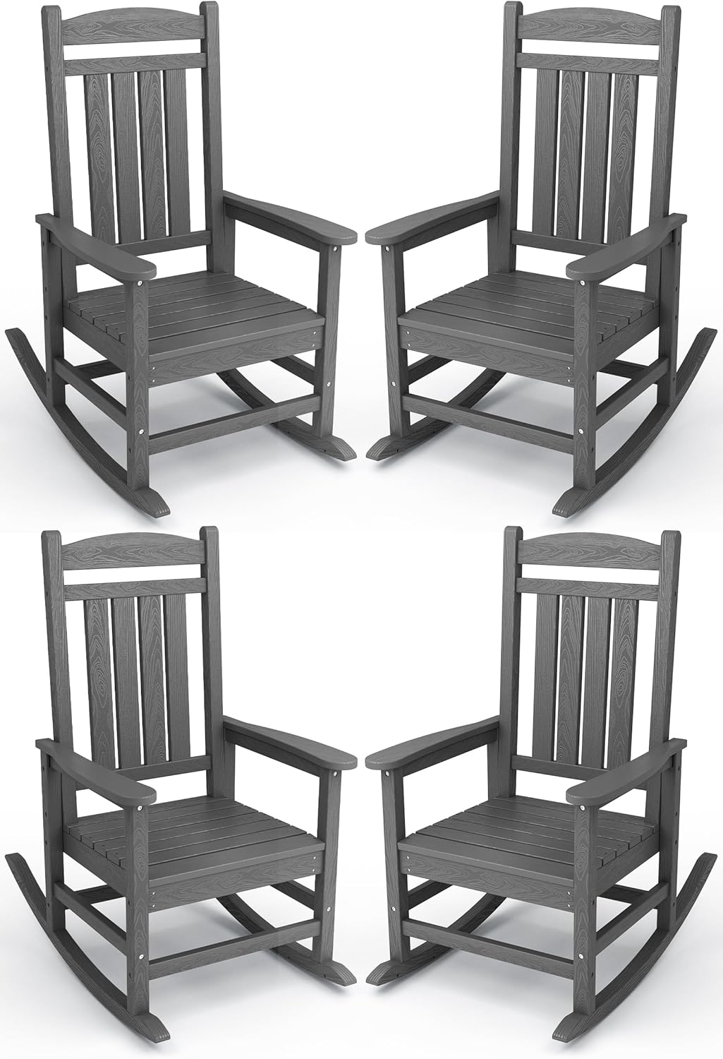 KINGYES HDPE Outdoor Rocking Chair Set of 4 for Relaxation