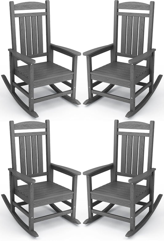 KINGYES HDPE Outdoor Rocking Chair Set of 4 for Relaxation