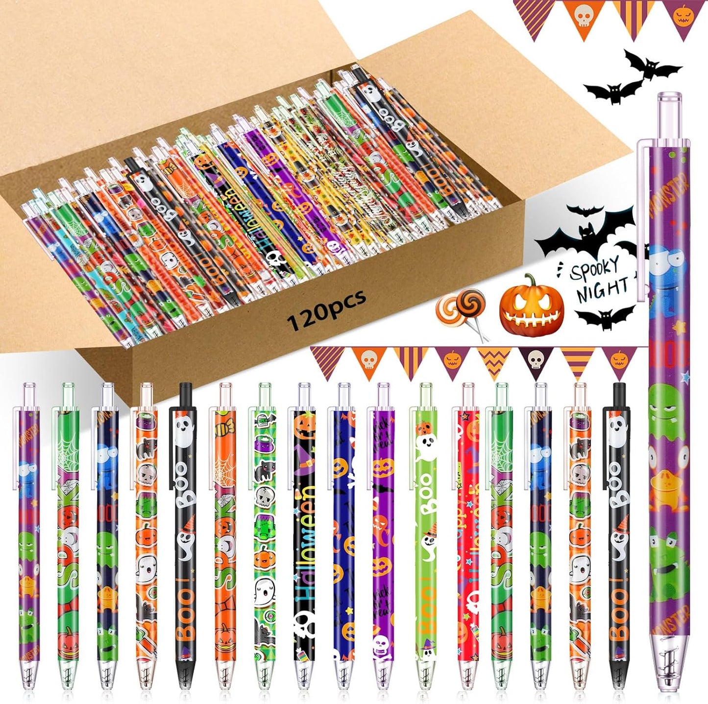 120 Pcs Halloween Ballpoint Pens for Office and School Supplies