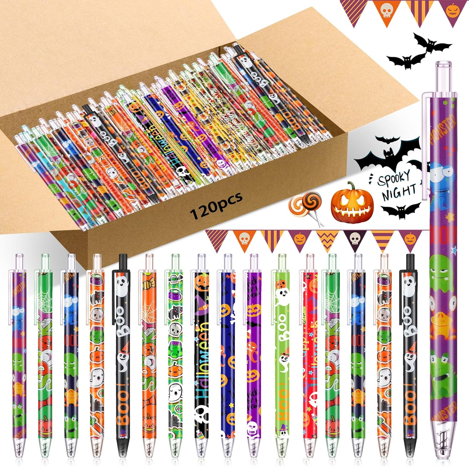 120 Pcs Halloween Ballpoint Pens for Office and School Supplies