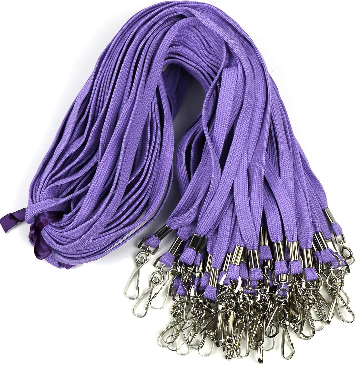 Purple Lanyards 100 Pack with Swivel Hook Clips for ID Badges