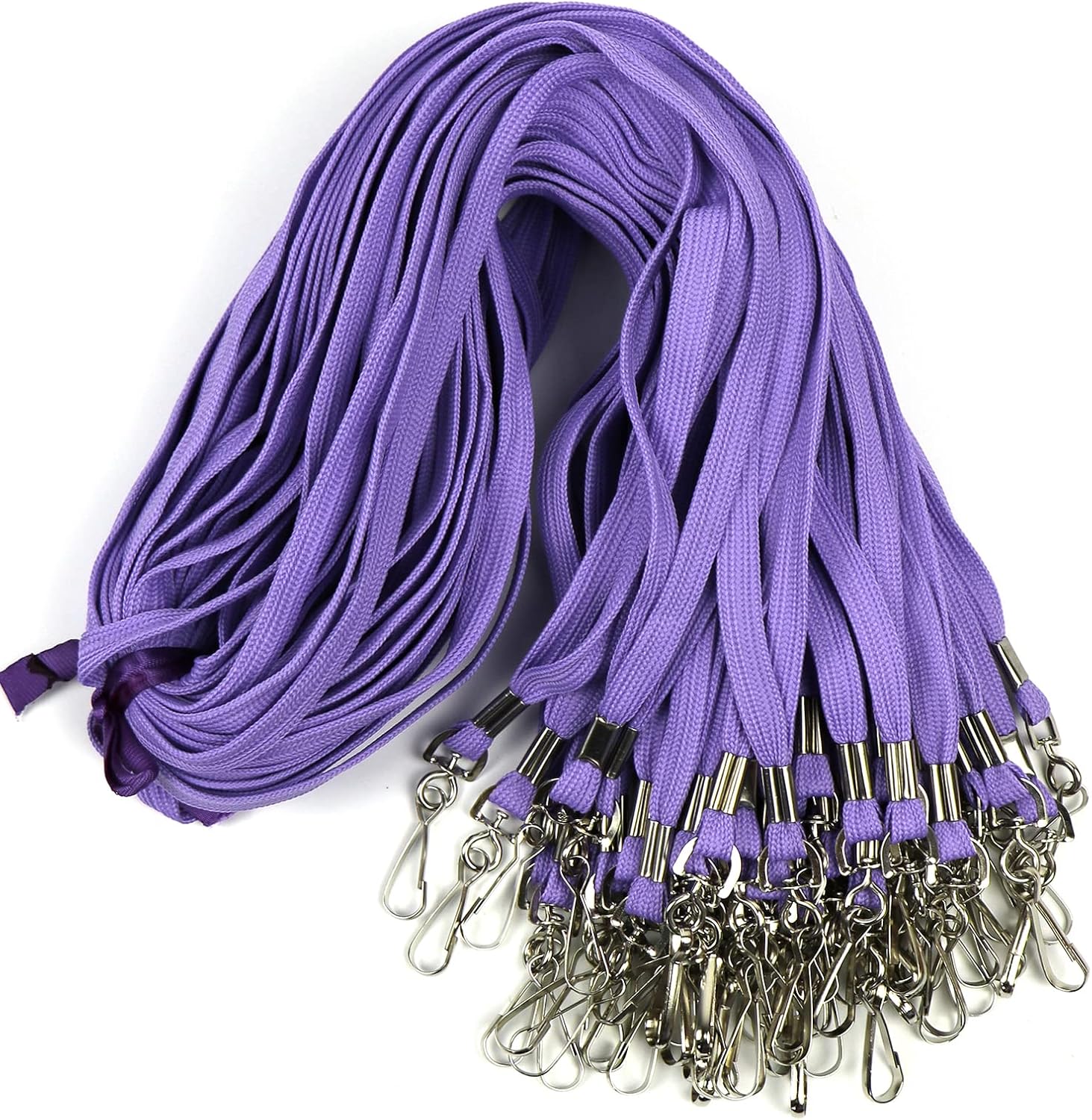 Purple Lanyards 100 Pack with Swivel Hook Clips for ID Badges