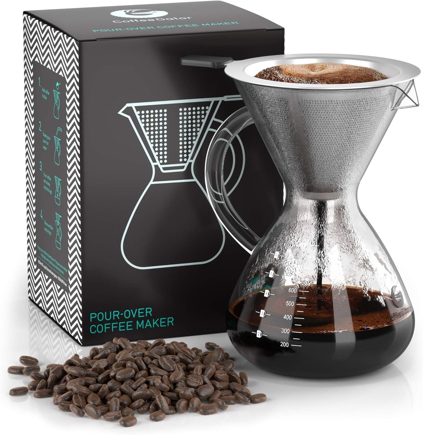 Pour Over Coffee Maker - 27oz High Heat Borosilicate Glass