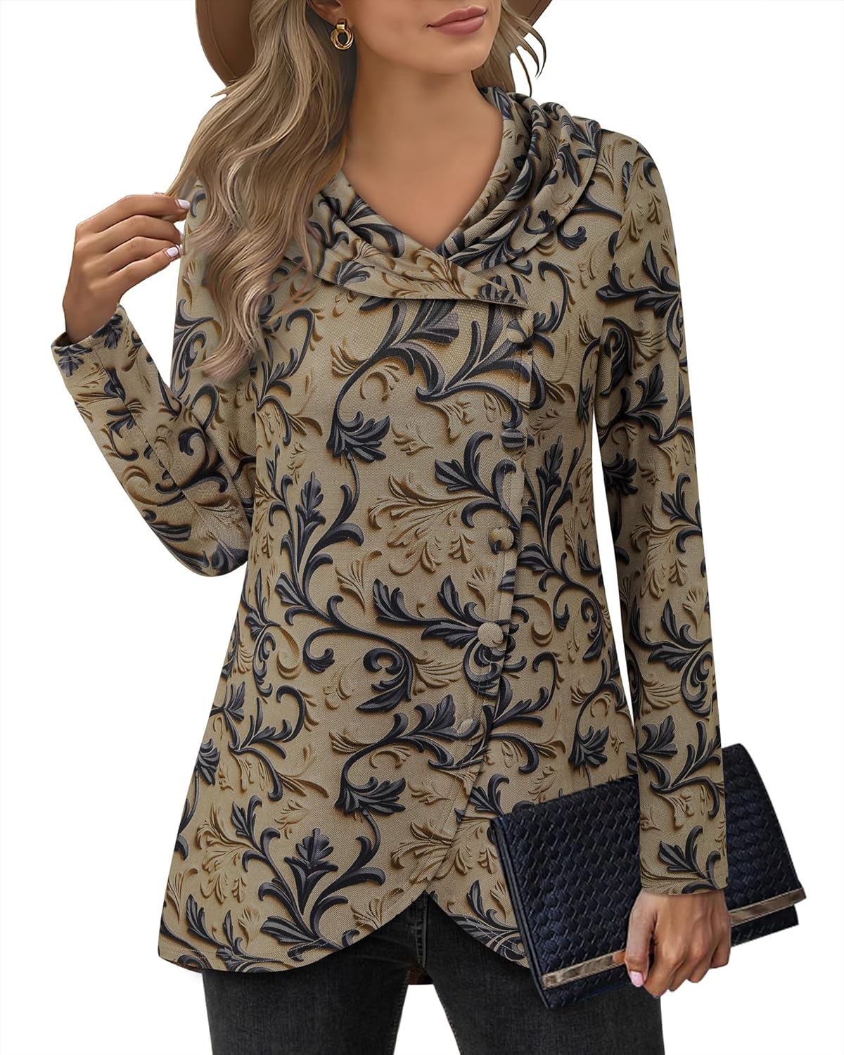 VALOLIA Womens Long Sleeve Tops with Tulip Hem for Winter Style