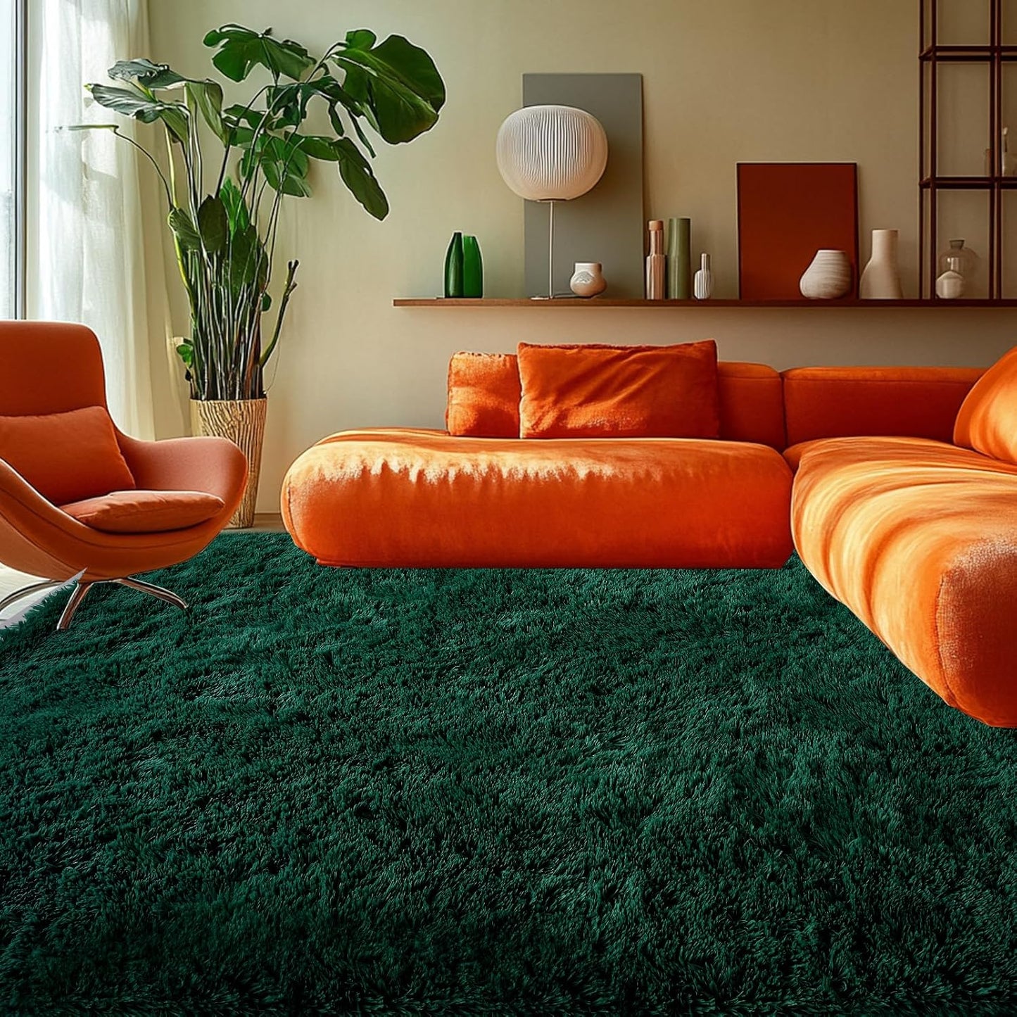 6x9 Green Rugs for Living Room: Soft Shaggy Plush Carpet