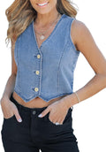 Jean Vests for Women Crop Denim Top Button Down Vest - Casual Vintage