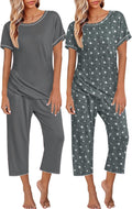 Womens Pajama Set 2 Pack Short Sleeve Top and Capri Pants