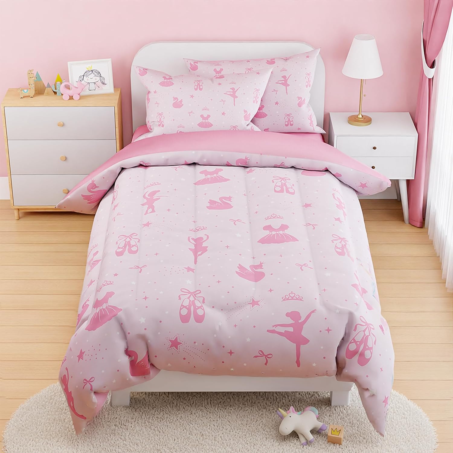 Ballerina Comforter Set Full Size for Kids Girls - 4 Pcs