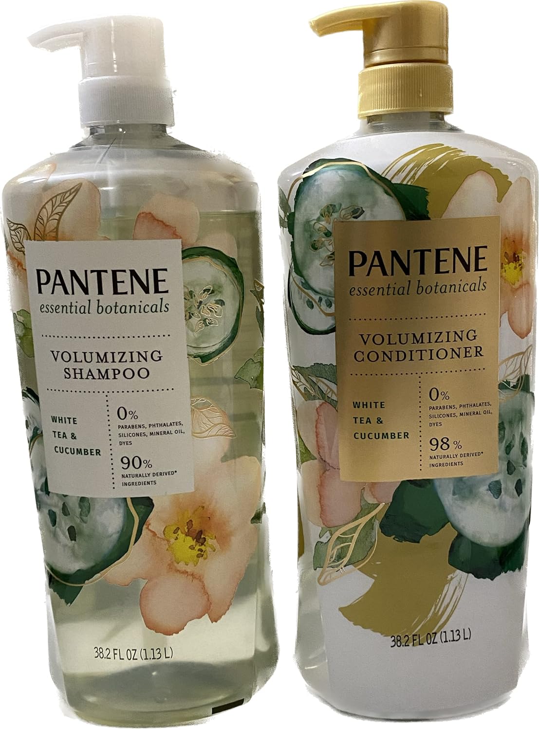 Pantene Volumizing White Tea & Cucumber Set - 0% Harmful Ingredients - 38.2 oz