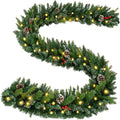 ANOTHERME 9ft Pre-Lit Christmas Garland with Pine Cones and Berries