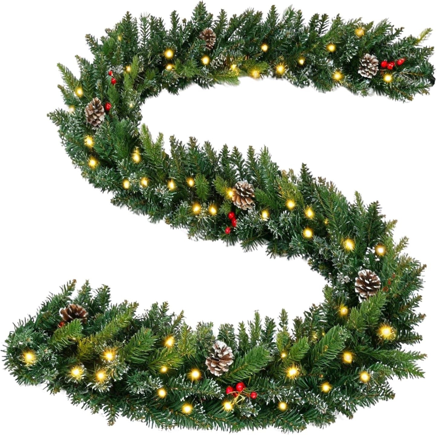 9Ft Pre-Lit Christmas Garland with Timer for Holiday Decor