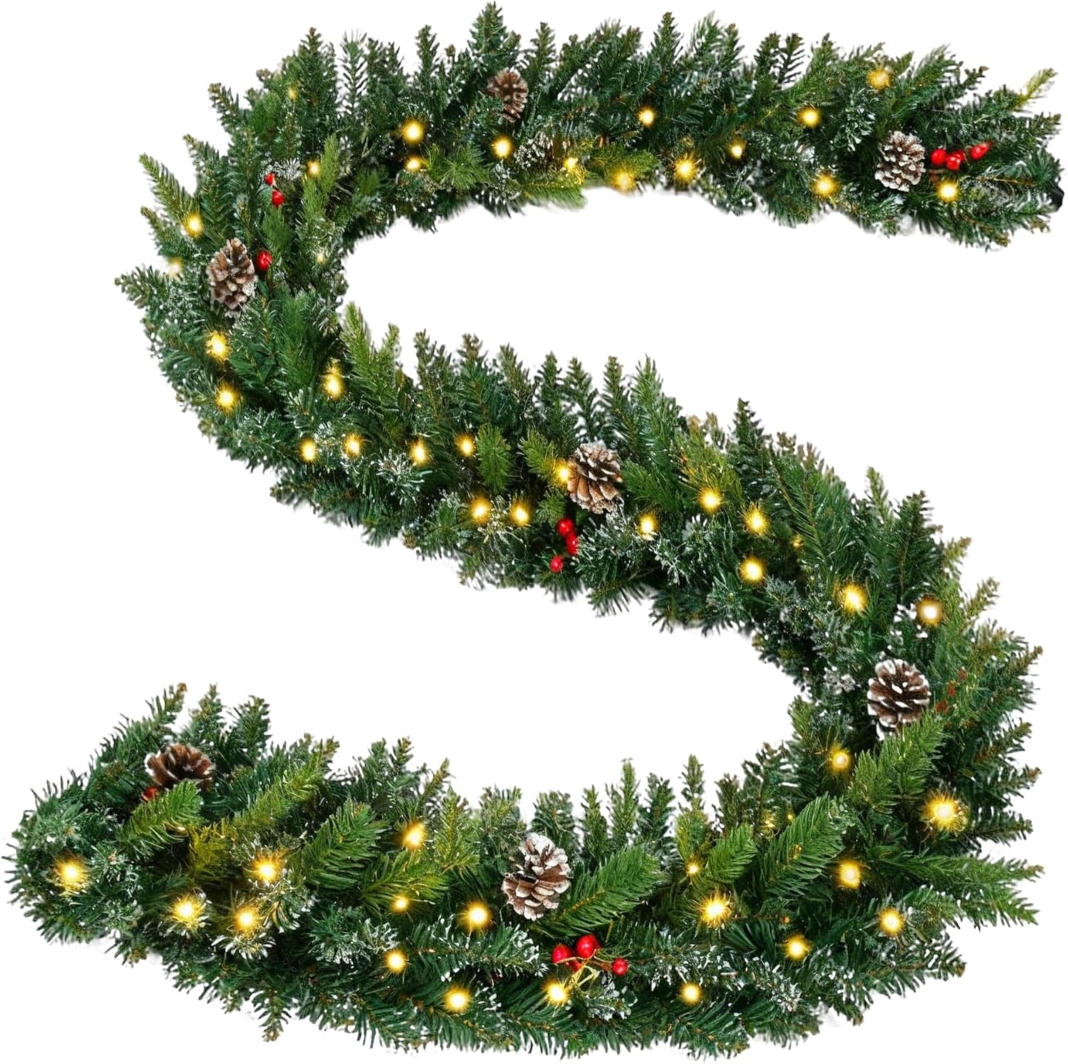9Ft Pre-Lit Christmas Garland with Timer for Holiday Decor