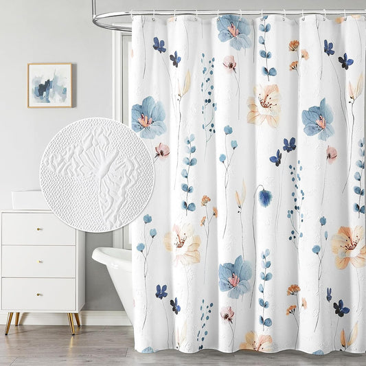 QiyI Long Shower Curtain 72 x 78, Modern Floral Design