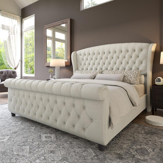 California King Size Platform Bed Frame with Velvet Upholstery