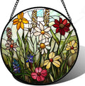 Stained Glass Window Hanging Colorful Wildflowers Suncatcher - Bright