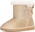 Toddlers Girls Glitter Winter Boots with Bow - Warm Cotton Lined