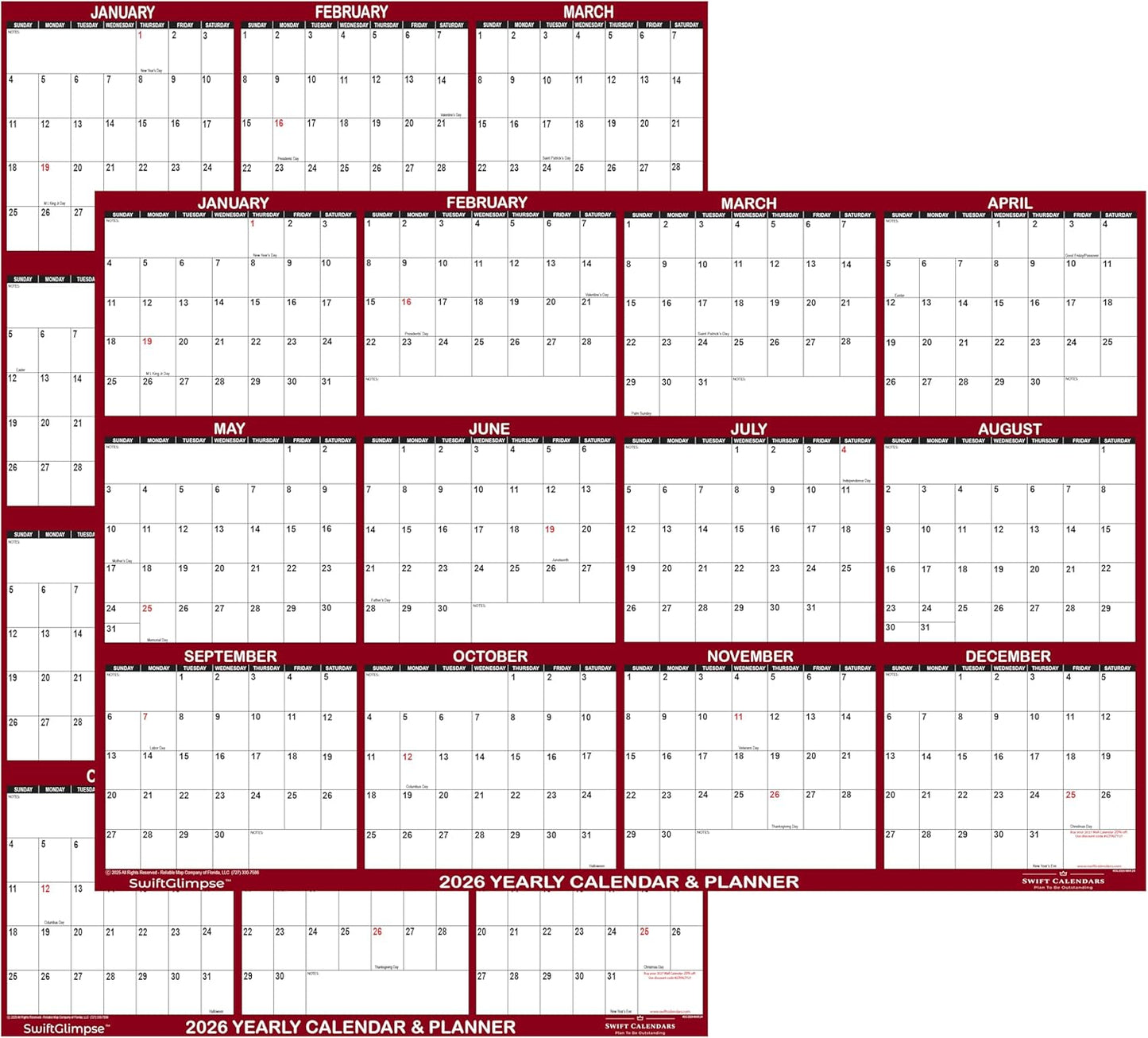 2026 Wall Calendar Erasable Jumbo XL Wet & Dry Erase Planner