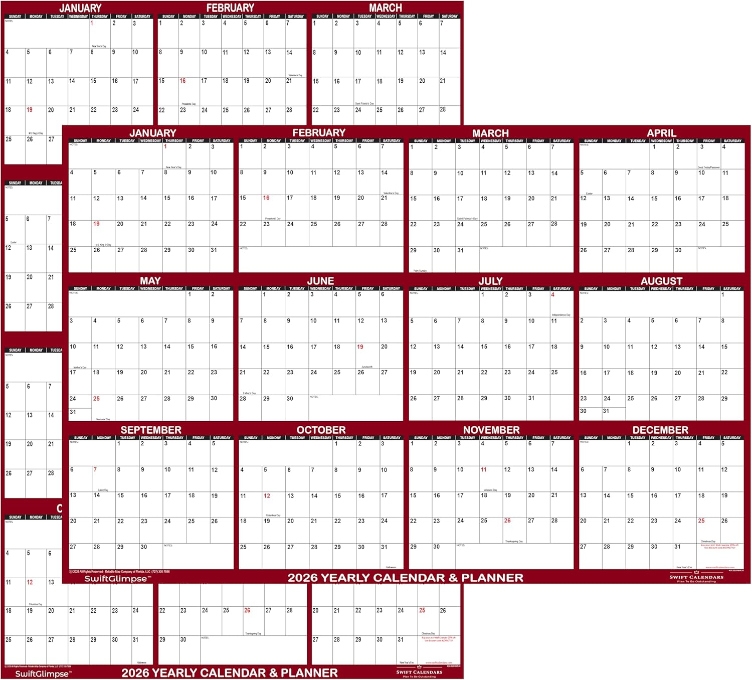 2026 Wall Calendar Erasable Jumbo XL Wet & Dry Erase Planner