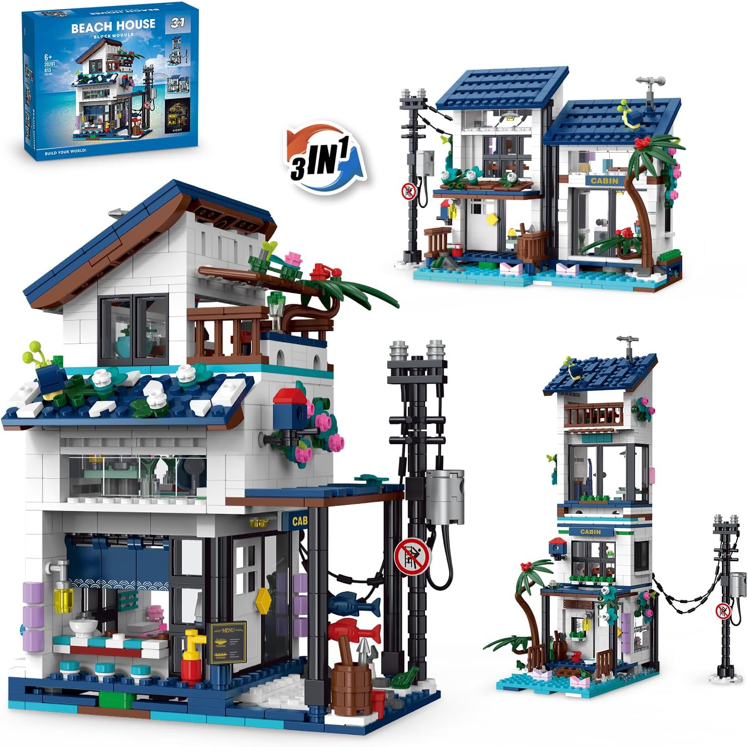 3 in 1 Vacation Beach House Building Set for Creative Play