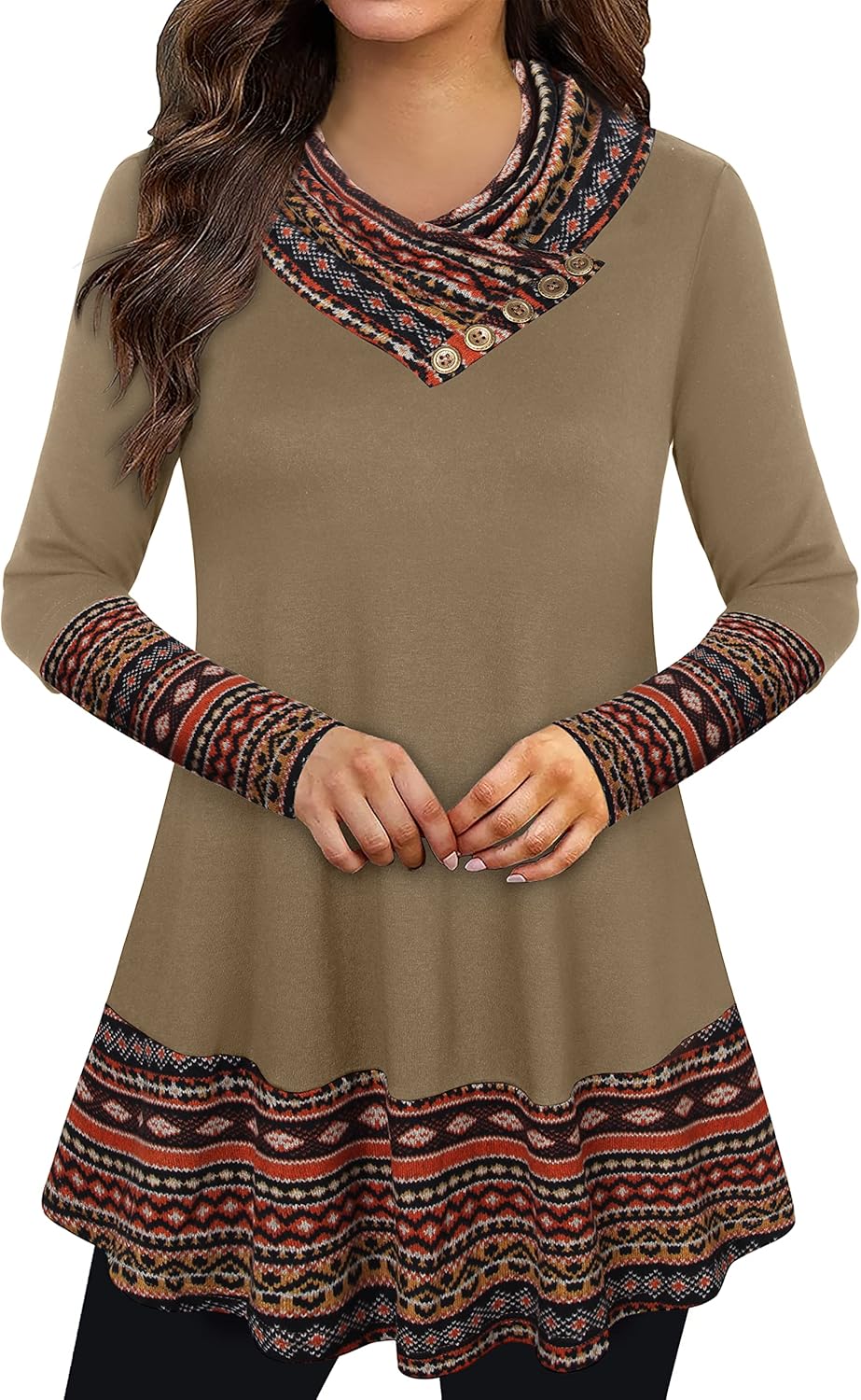 Cowl Neck Tunics Long Sleeve Casual A-Line Top Blouse Review