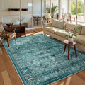 Vintage 5x7 Washable Blue Rug for Living Room - Soft, Non Slip
