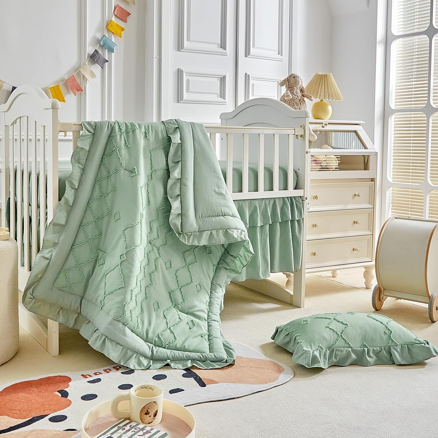AIKASY Ruffled Shabby Crib Bedding Set for Girls and Boys