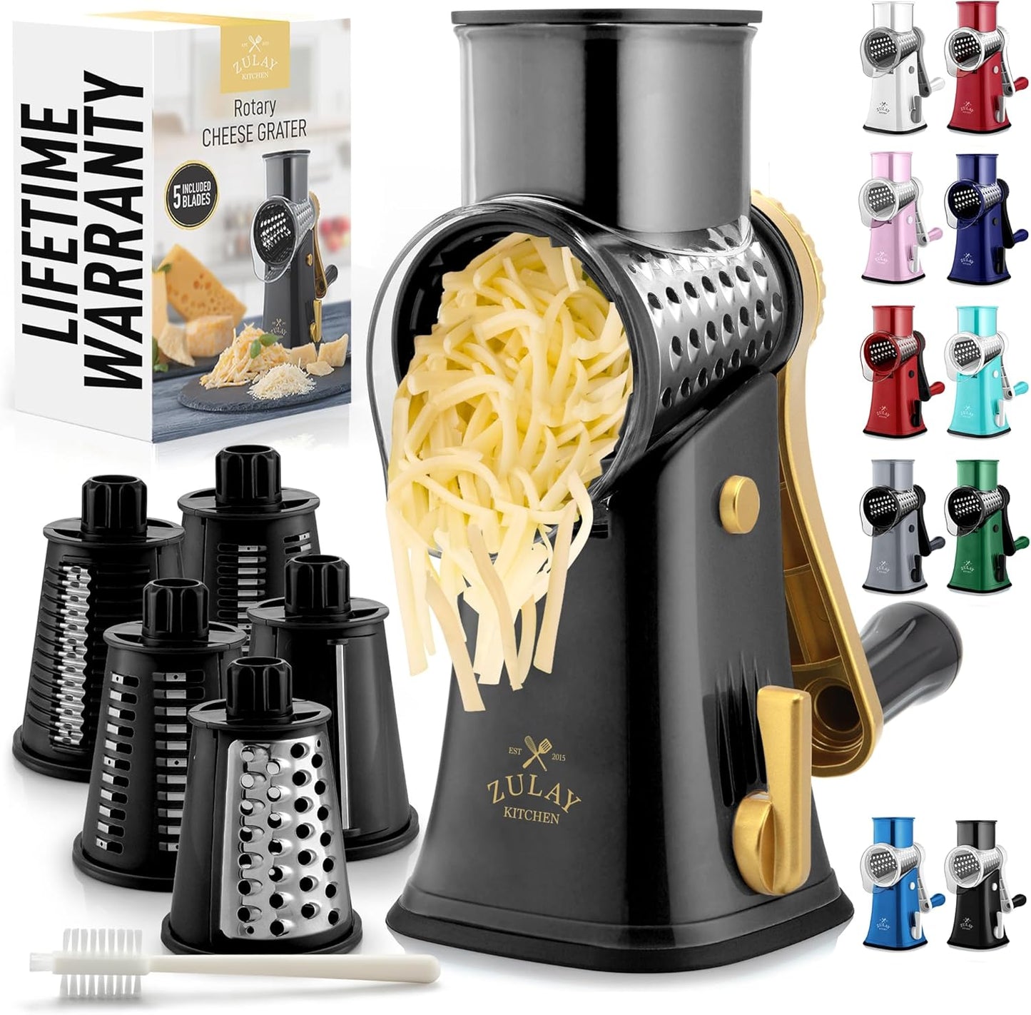 Rotary Cheese Grater with 5 Blades for Effortless Shredding