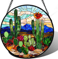 Stained Glass Window Hanging Green Cactus Suncatcher - Vibrant Sun Art