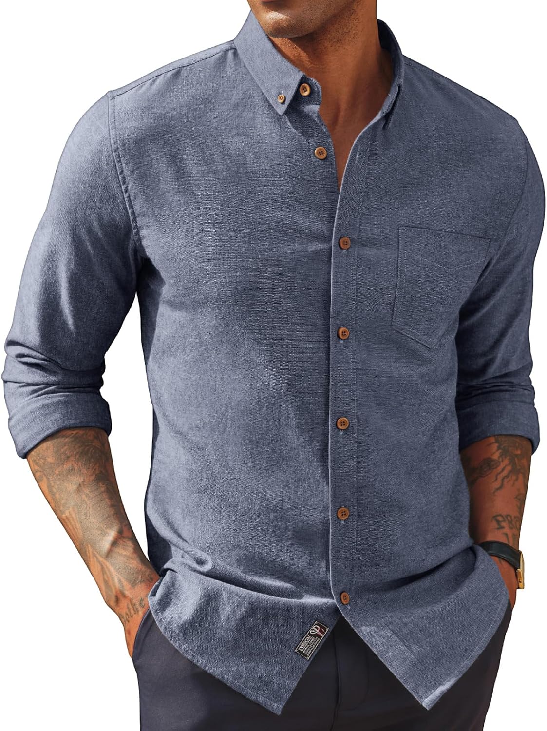 Mens Classic Fit Linen-Cotton Shirt for Casual Business Wear