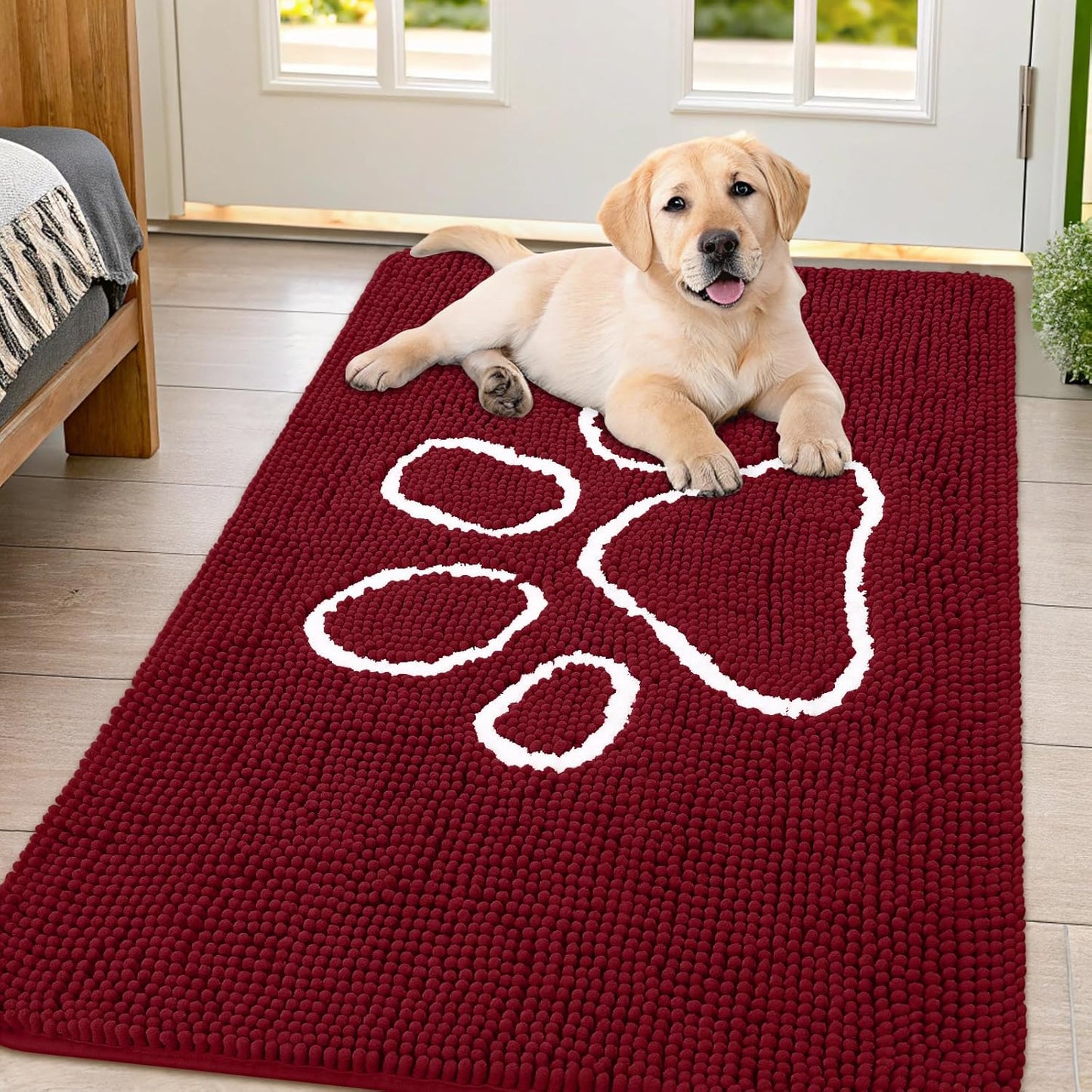 Smiry Dog Door Mat for Muddy Paws - Absorbent Chenille Rug