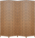 Room Divider Wood Screen 4 Panel Folding Mesh Woven Design - Portable