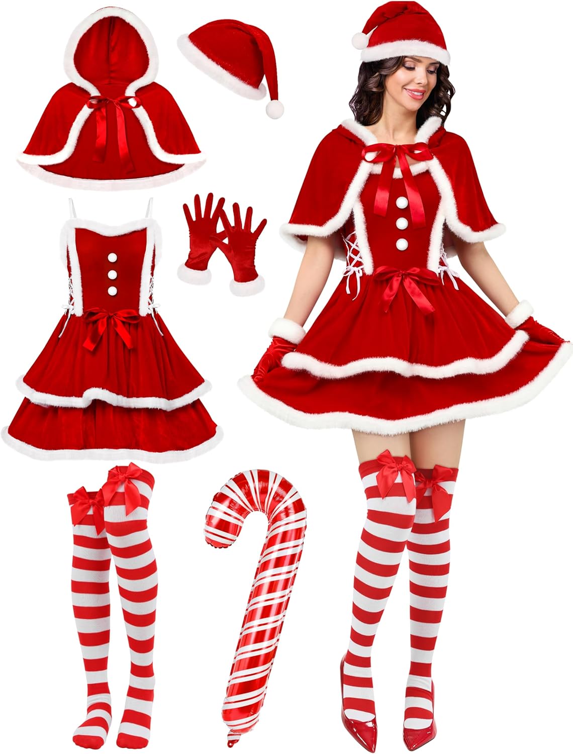 SOMSOC Mrs Santa Claus Costume with Cape for Festive Fun
