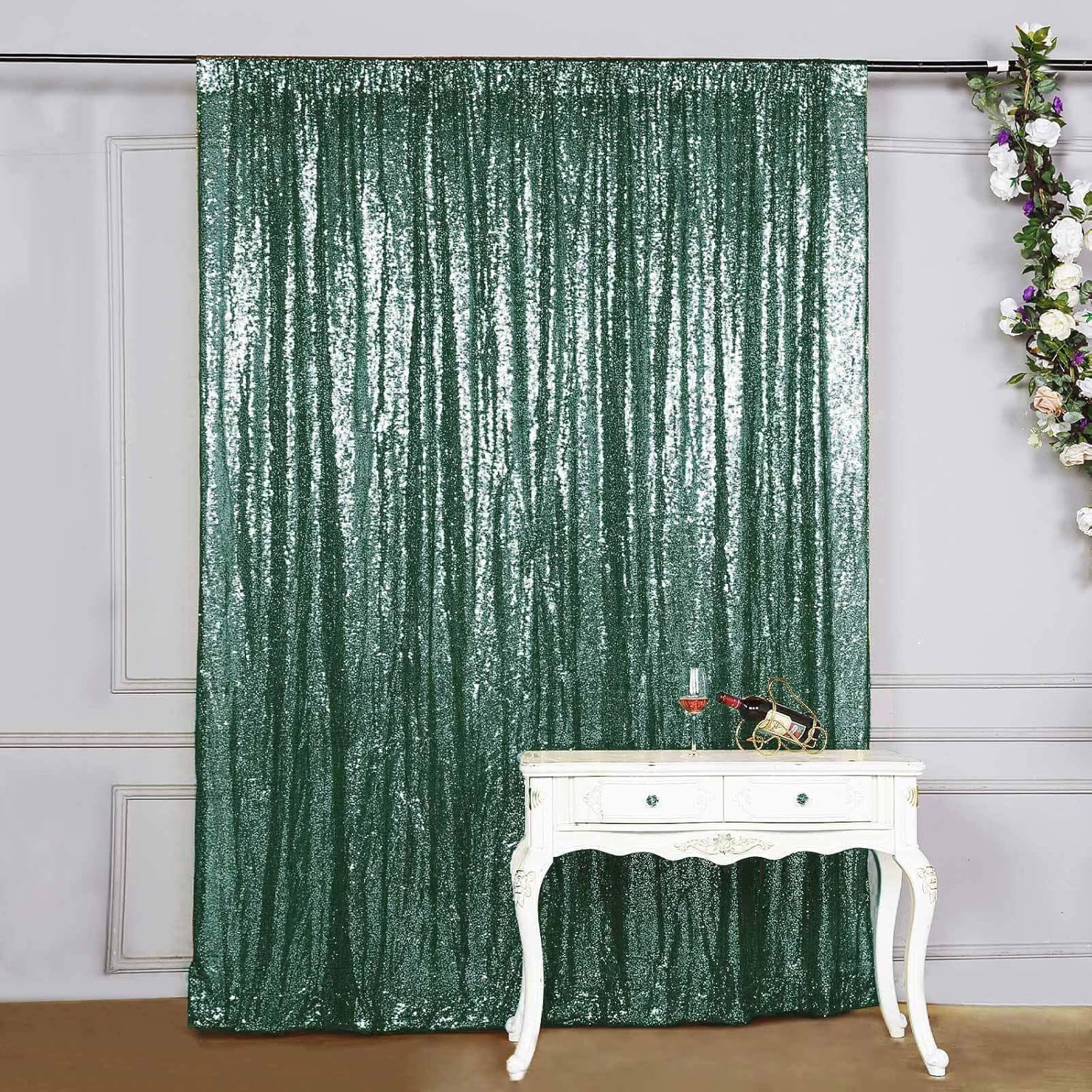 Efavormart 8ft Hunter Emerald Green Sequin Backdrop