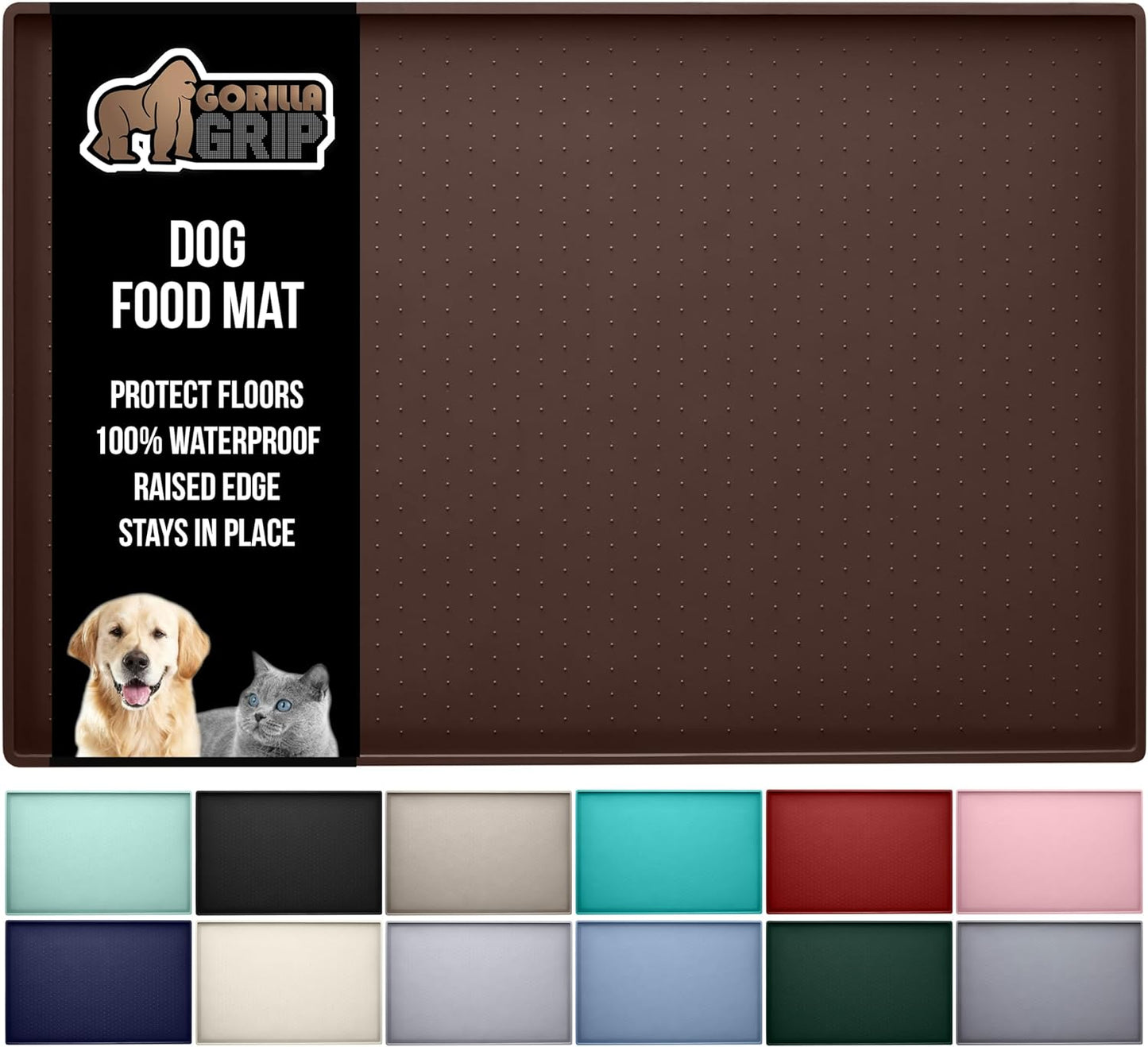 GORILLA GRIP Waterproof Raised Edge Pet Feeding Mat for Dogs