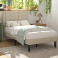 Twin Size Upholstered Bed Frame with Adjustable Headboard - Beige