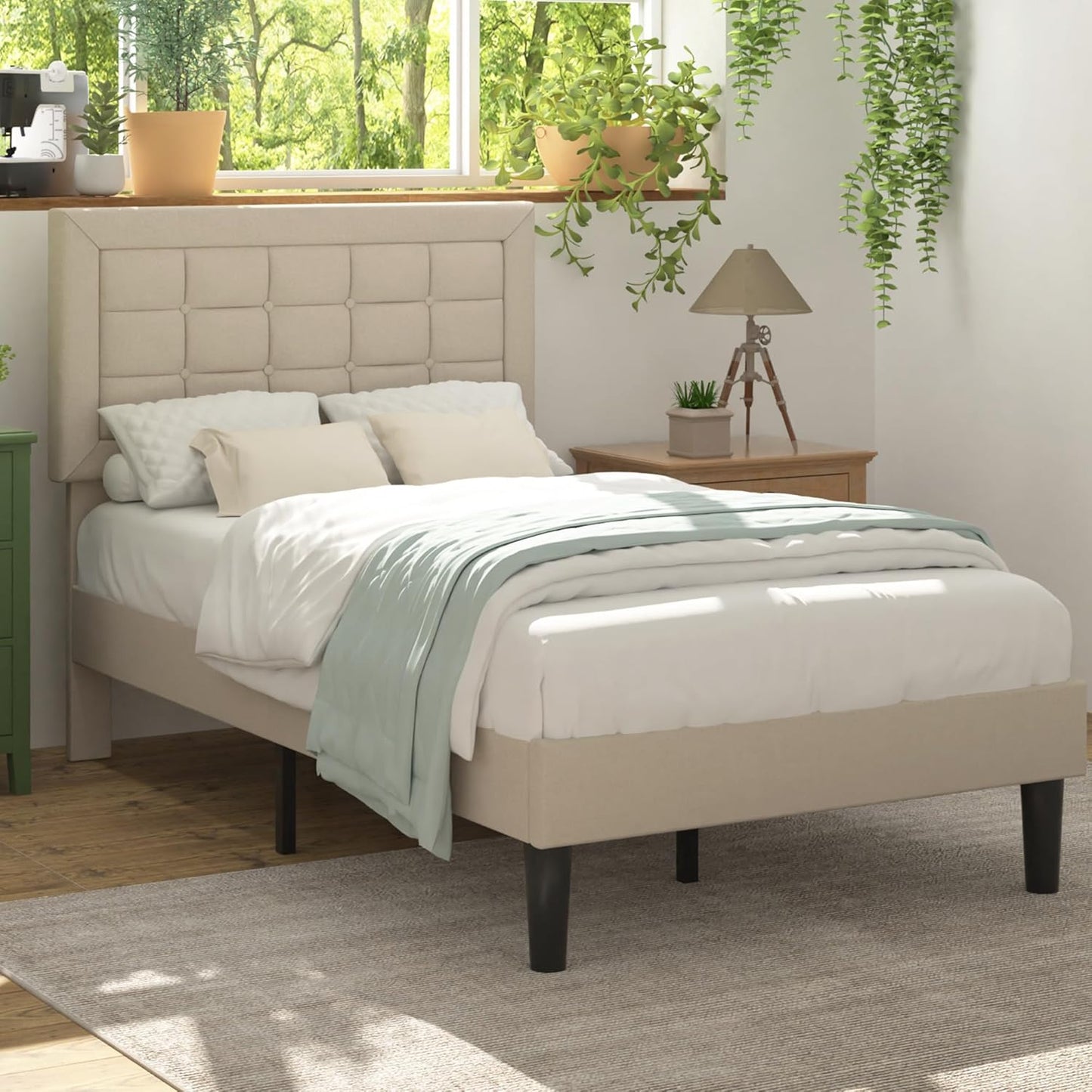 VECELO Twin Size Bed Frame with Adjustable Headboard for Comfort