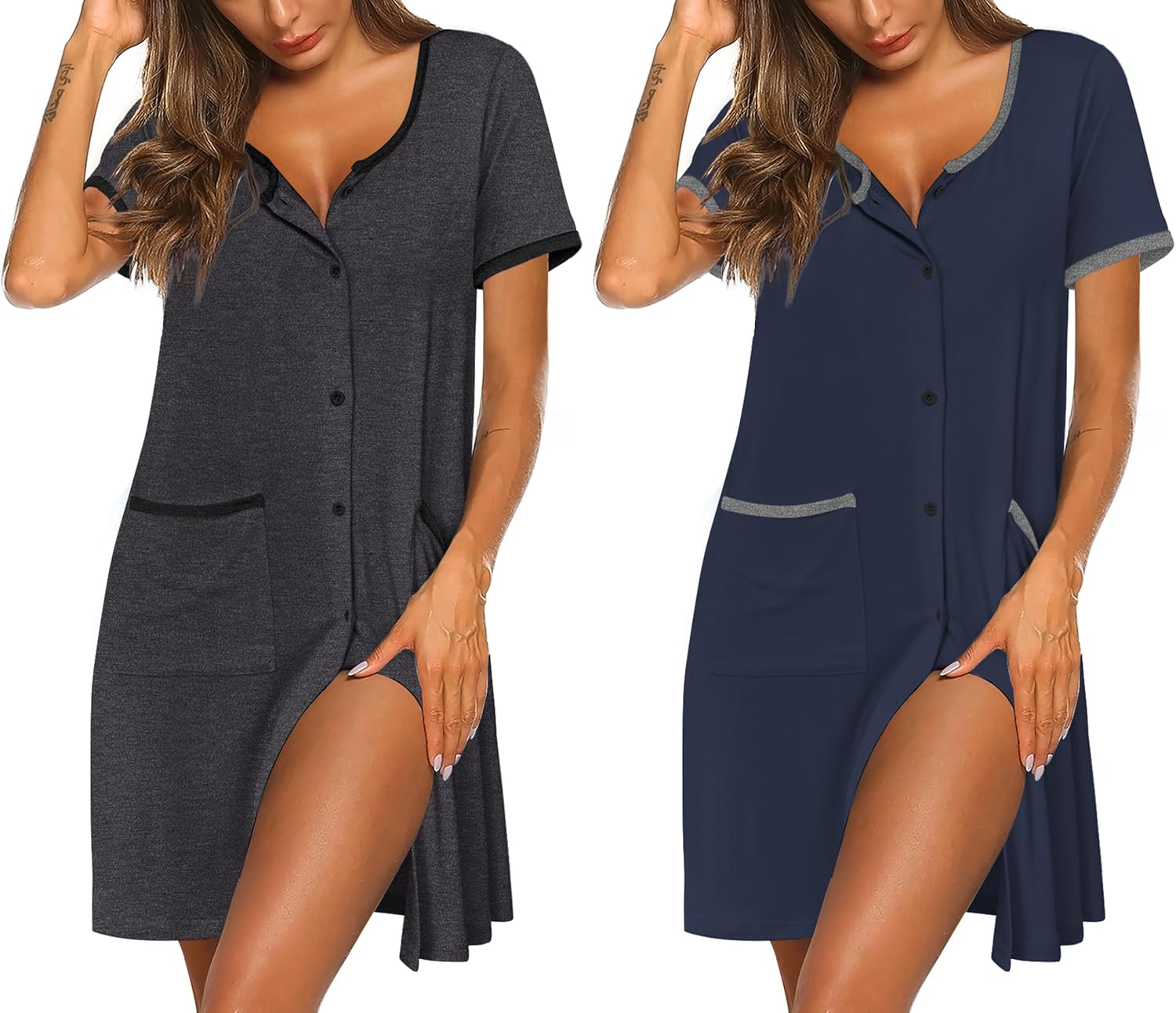 Ekouaer Nightgowns for Women - Comfy Button Down Sleep Shirts