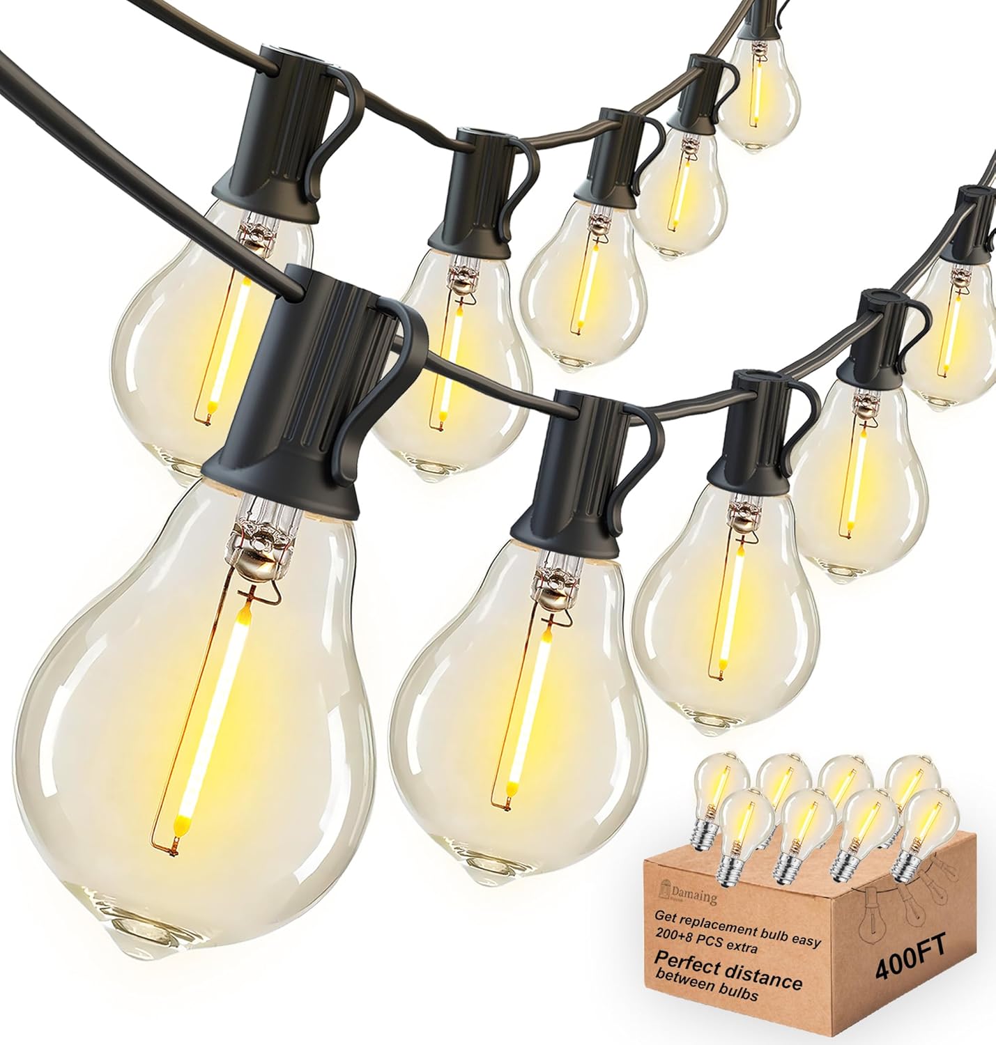 DAMAING Outdoor String Lights 400FT with Shatterproof Bulbs