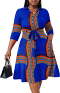 Plus Size Midi Dress for Women - Printed V Neck Cocktail Midi