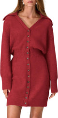 Sweater Dresses for Women Long Sleeve Button Down Mini - Soft Knit Fit