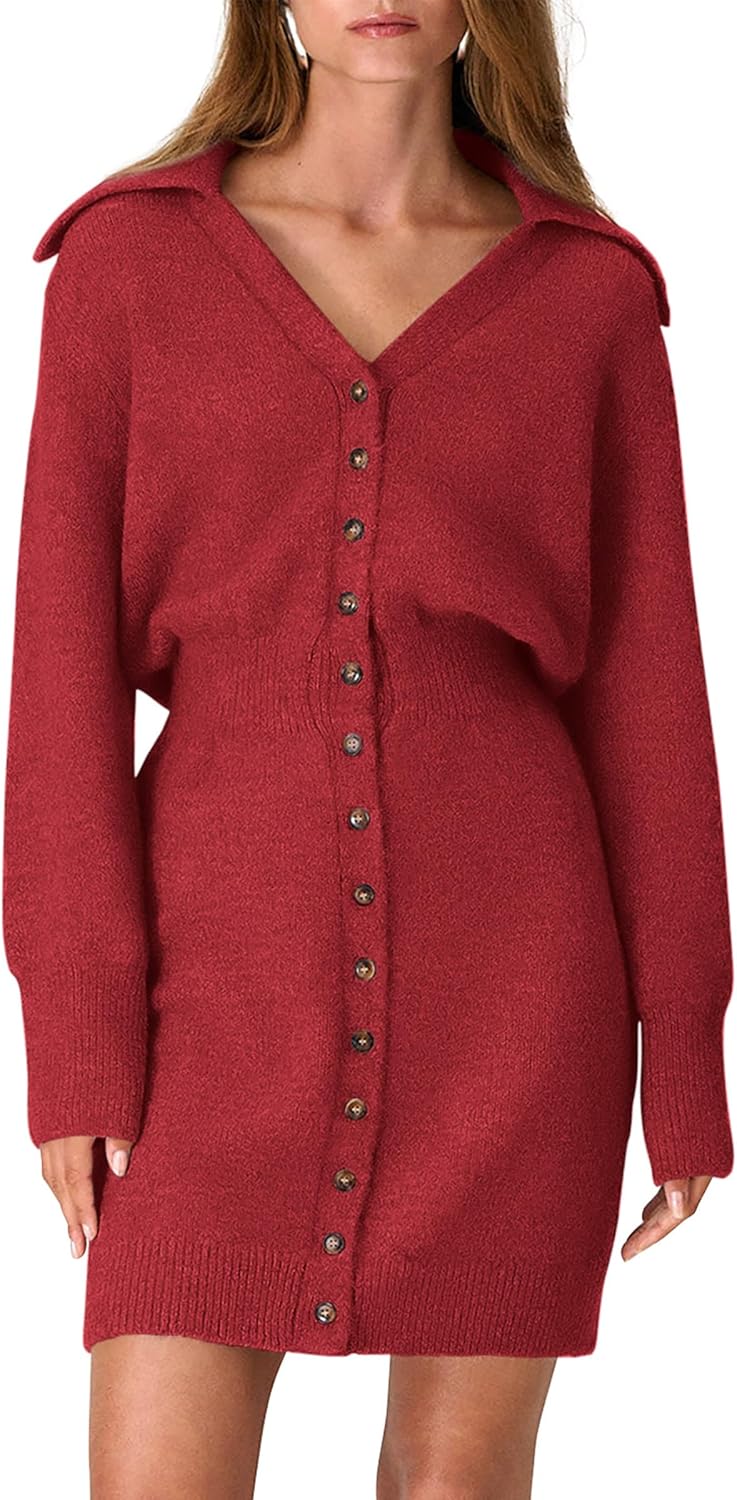Trendy Long Sleeve Button Down Sweater Dress for Women 2025