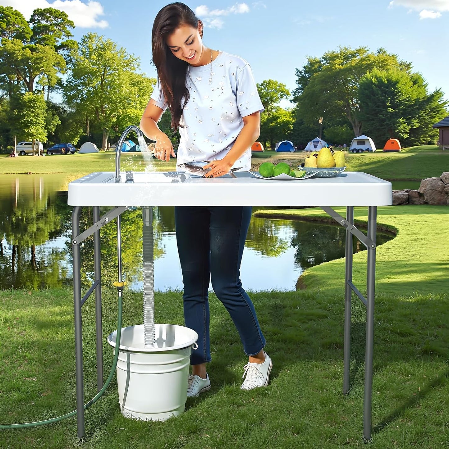 42.5in Fish Cleaning Table with Sink for Outdoor Use