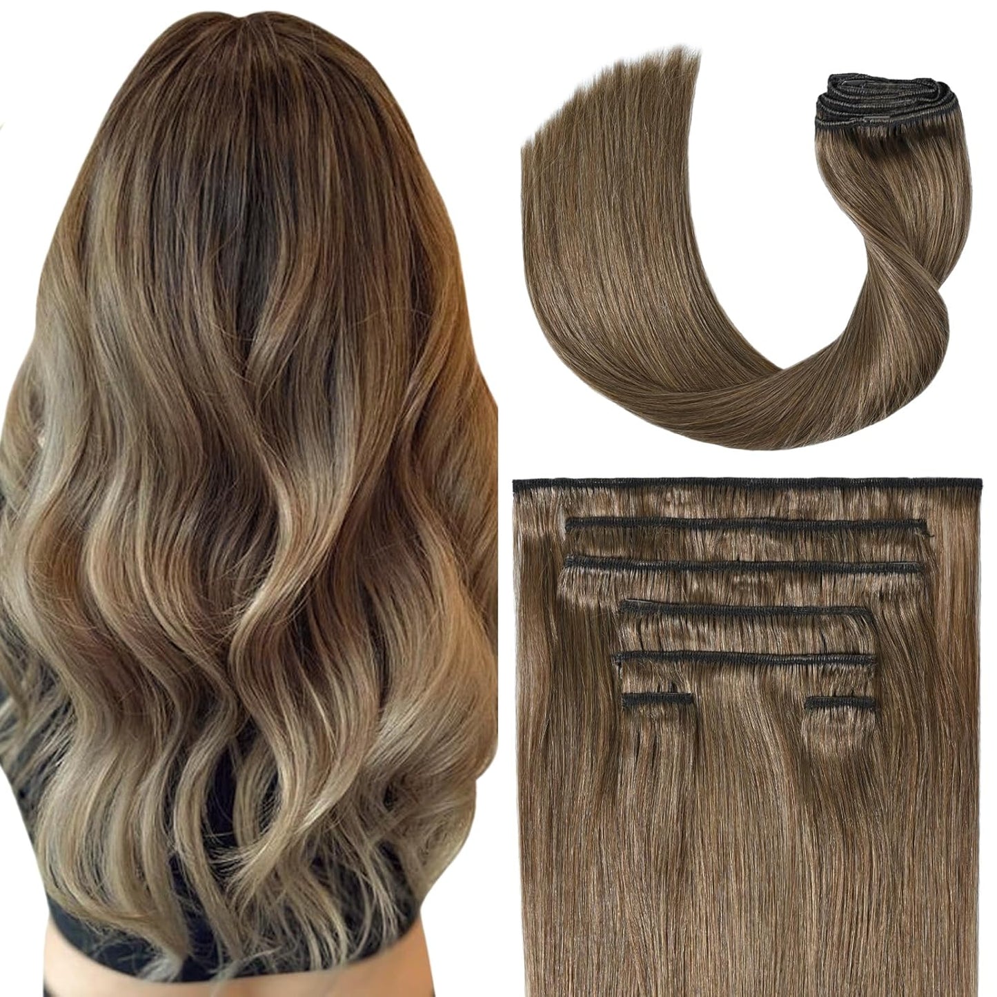Ash Brown Clip in Hair Extensions for a Natural Look and Feel