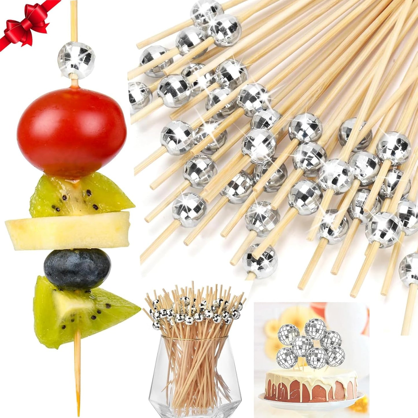 Disco Ball Cocktail Picks: 100PCS Silver Fancy Toothpicks
