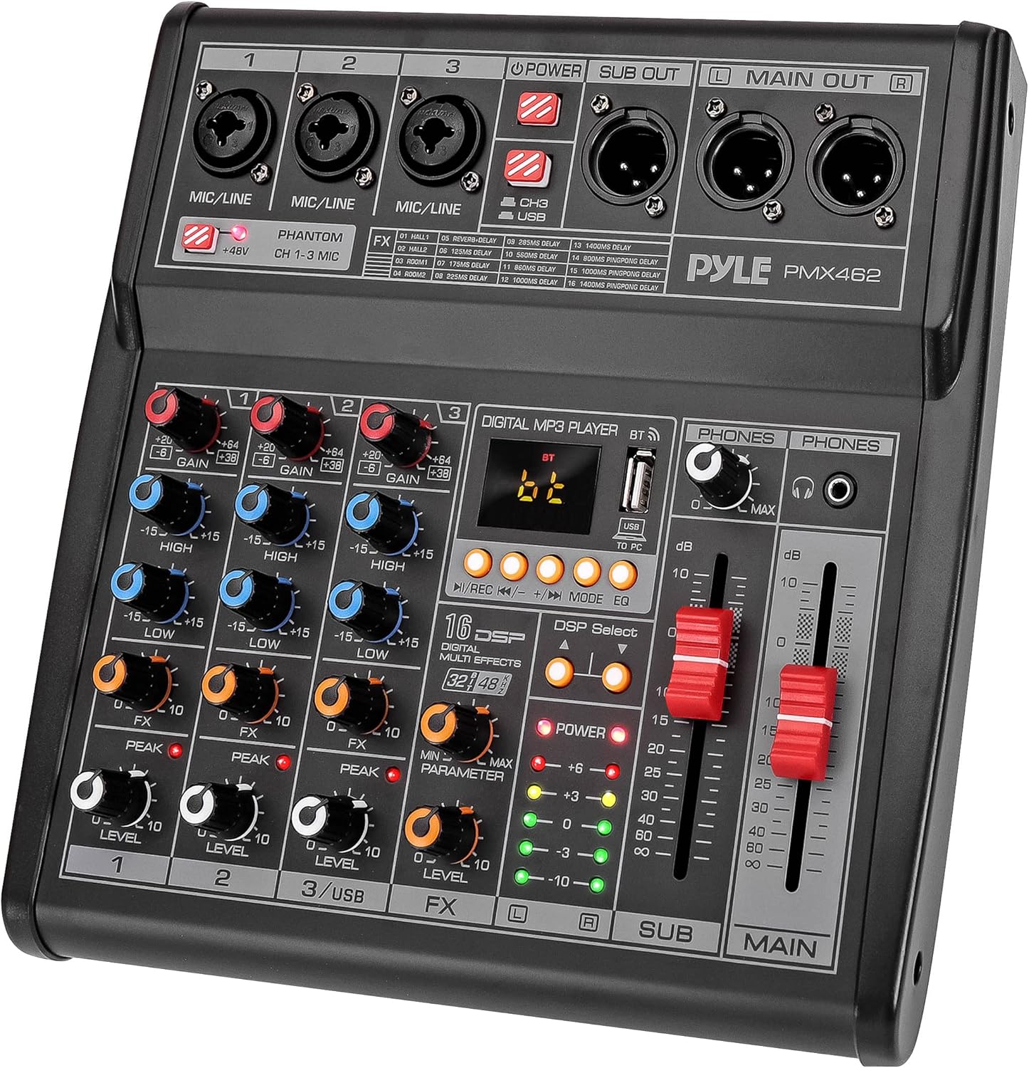 Pyle Professional DJ Audio Mixer with 16 DSP Effects and USB