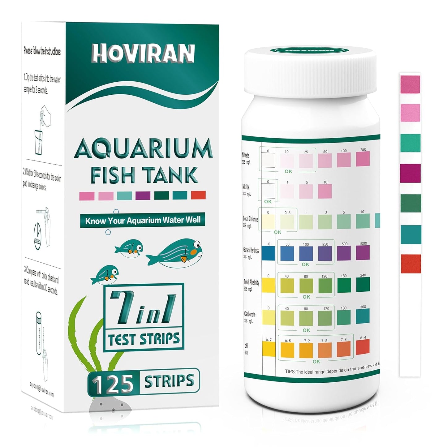 HOVIRAN 7-in-1 Aquarium Test Strips - Quick Water Testing