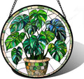 Stained Glass Window Hanging Monstera Suncatcher - Colorful Leaf Panel